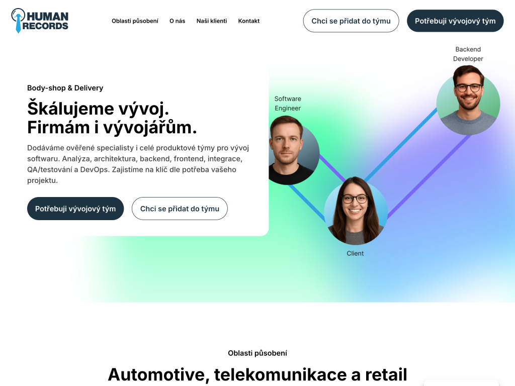 Ukázka projektu Human Records – web pro hudební vydavatelství
