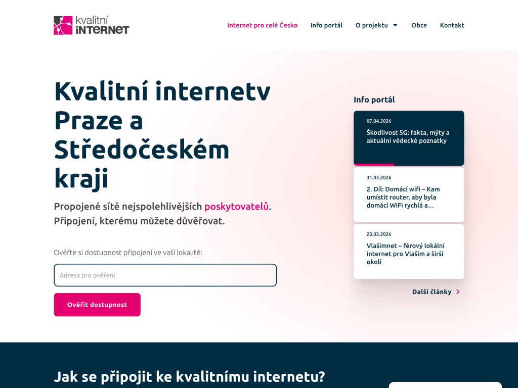 Ukázka projektu Kvalitní internet – web poskytovatele internetu